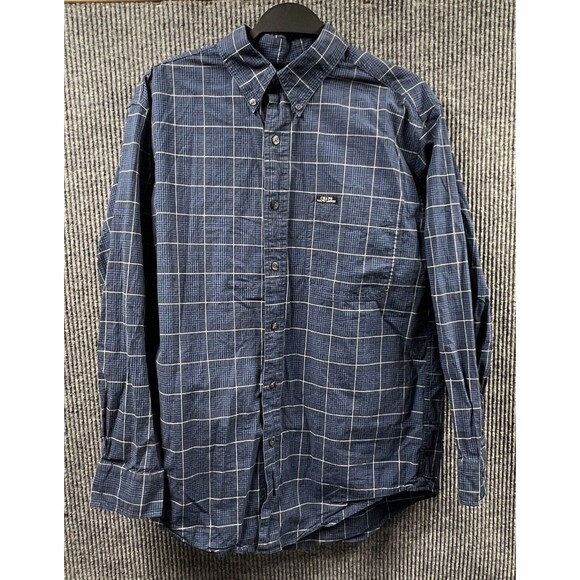 Chaps Ralph Lauren Shirt Mens‎ Medium Blue  Plaid Button Down VTG Cotton Casual - Picture 1 of 15